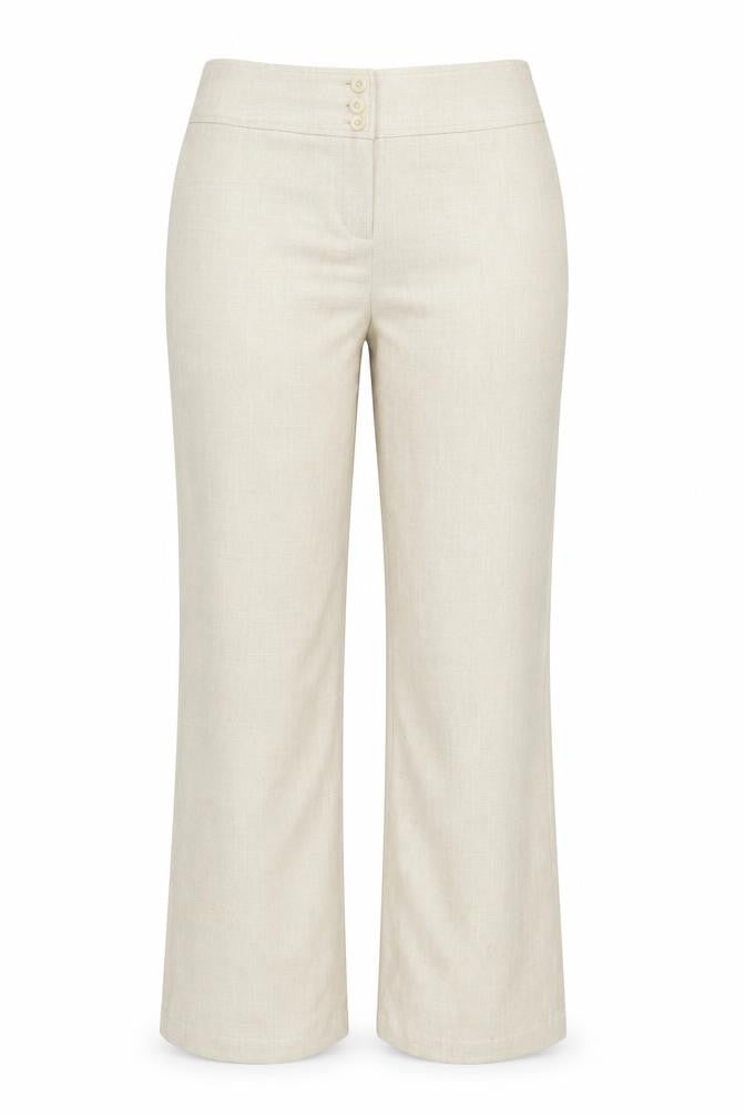 Front view of Dorothy Perkins Women’s Beige Wide-Leg Trousers, size UK 14, Classic Fit