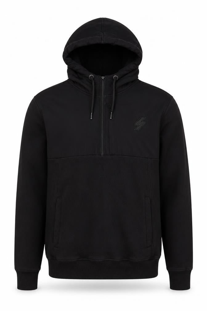 Superdry Men's Black L 1/2 Zip Hooded Sweatshirt Fleece Logo Hoodie