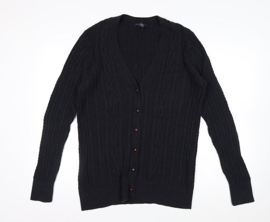 Lands' End Men's Black Cable-Knit Cardigan Jumper Size L