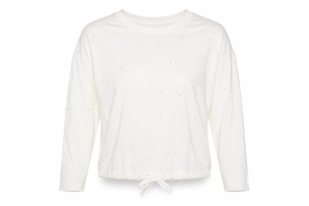 The White Company Women's Ivory Long Sleeve Tie Hem Relaxed T-Shirt Small