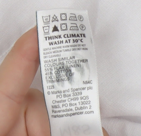 Marks and Spencer Men's White Linen Cotton Short Sleeve Button-Up Shirt L