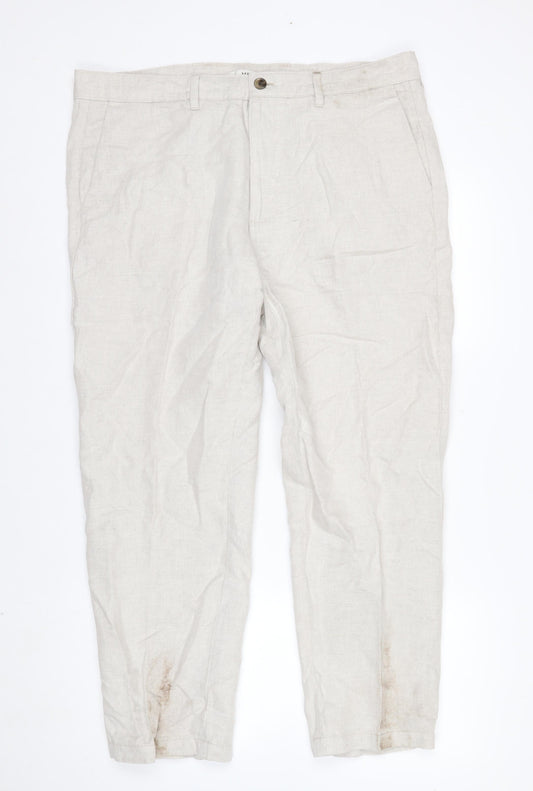 Marks and Spencer Men’s Beige Linen Blend Chino Trousers 38x29 Regular Fit