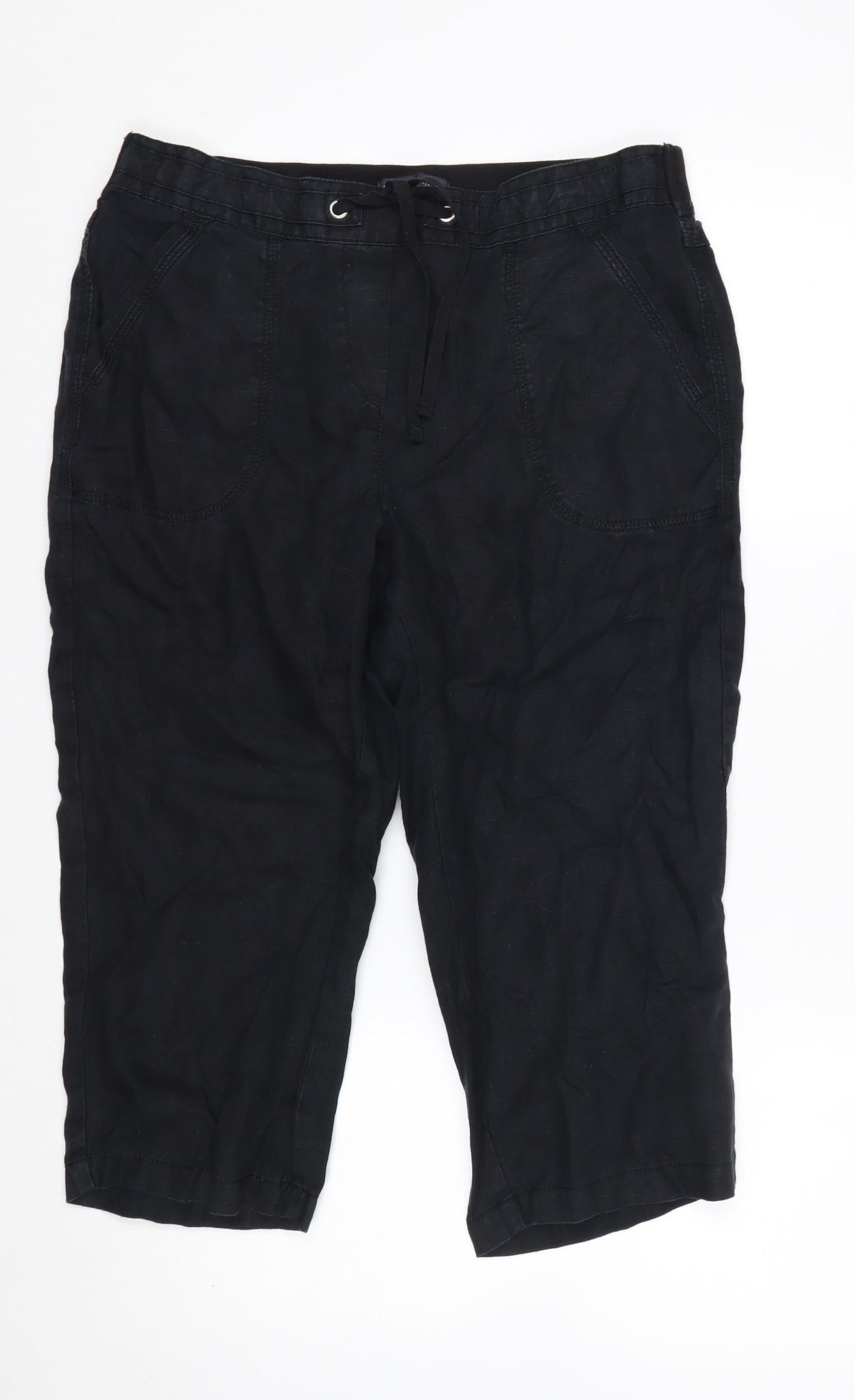 Marks and Spencer Women’s Black Linen Capri Trousers Size 14