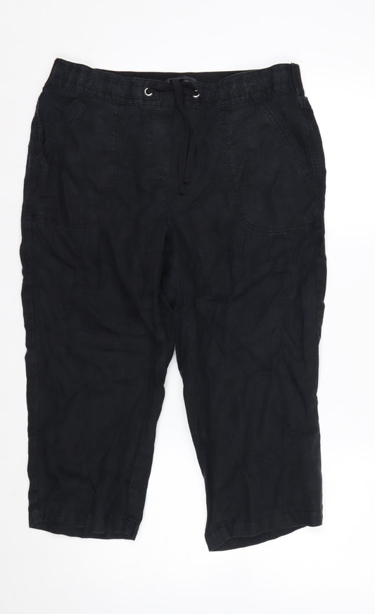 Marks and Spencer Women’s Black Linen Capri Trousers Size 14