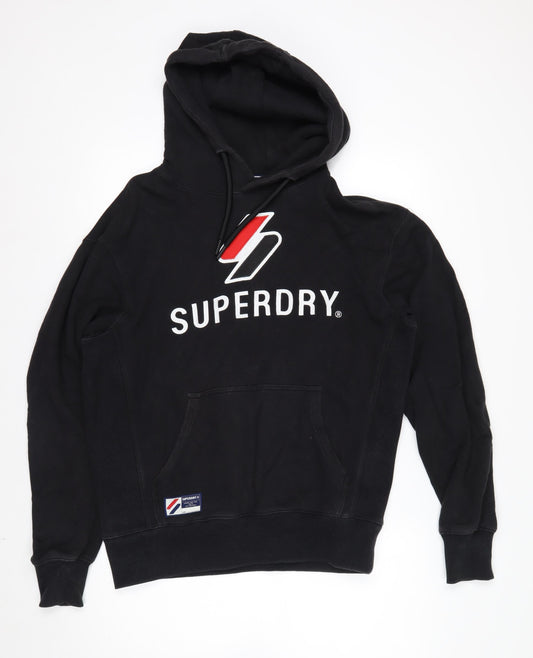Superdry Men's Black Pullover Hoodie S Logo Fleece Graphic Print