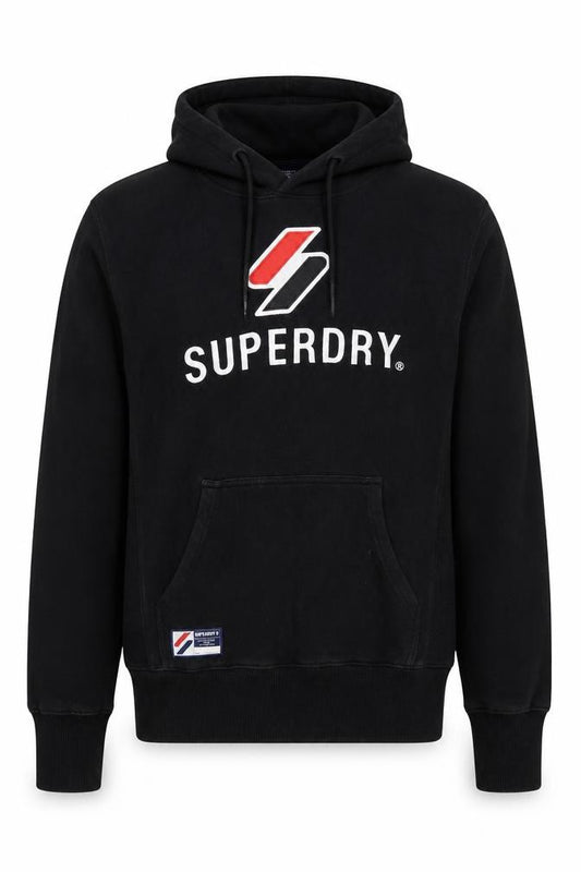 Superdry Men's Black Pullover Hoodie S Logo Fleece Graphic Print