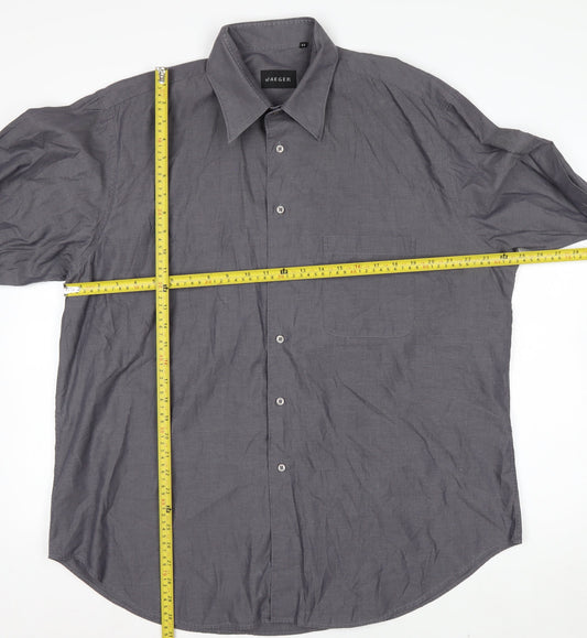 Jaeger Men's Grey 44 Long Sleeve Cotton Button-Up Shirt