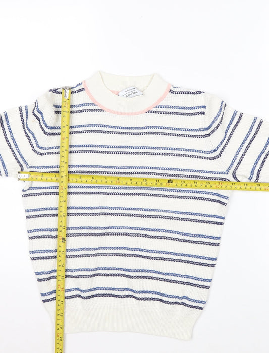 & Other Stories Women White Striped Cotton Short Sleeve Jumper XS