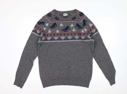 Beymen Club Men's Grey Wool Blend Fair Isle Ski Jumper Size S