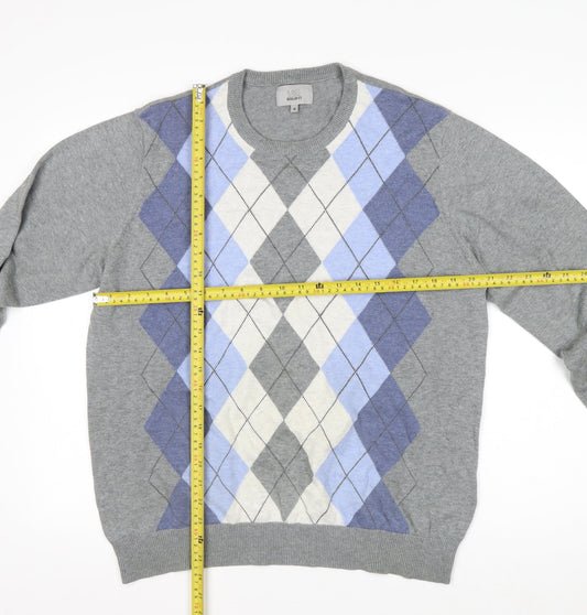 Marks and Spencer Men's Grey Argyle Cotton Jumper M Regular Fit