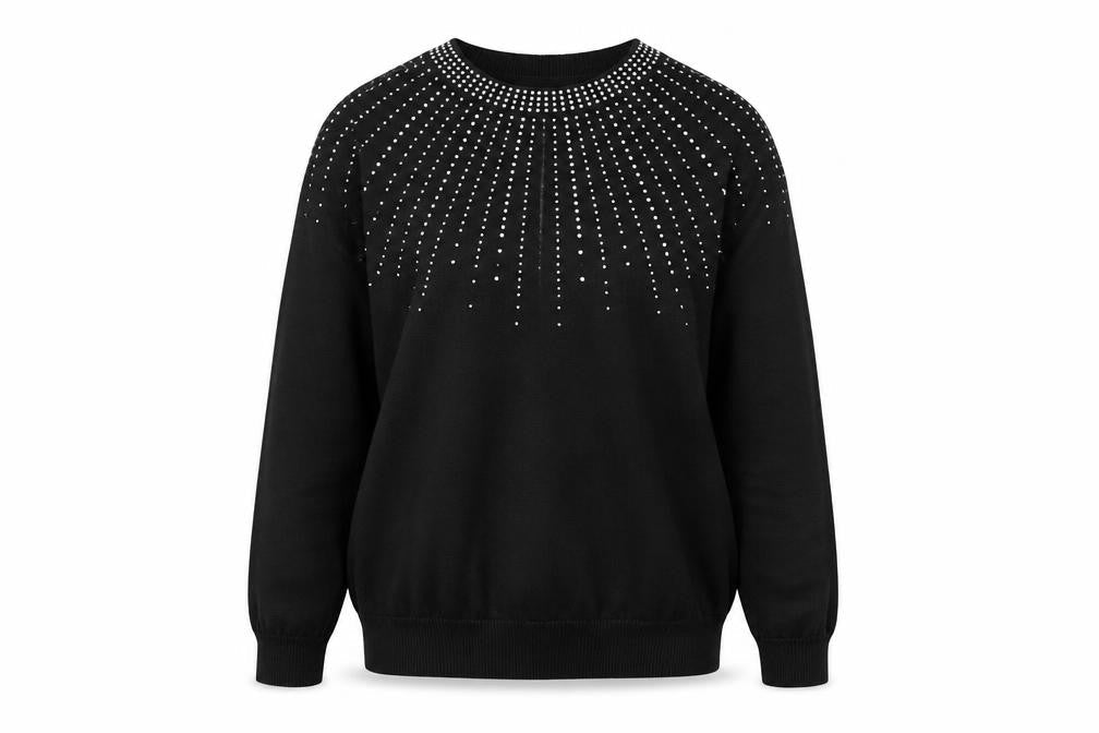 Soon Womens Black Rhinestone Crew Neck Jumper Size 14