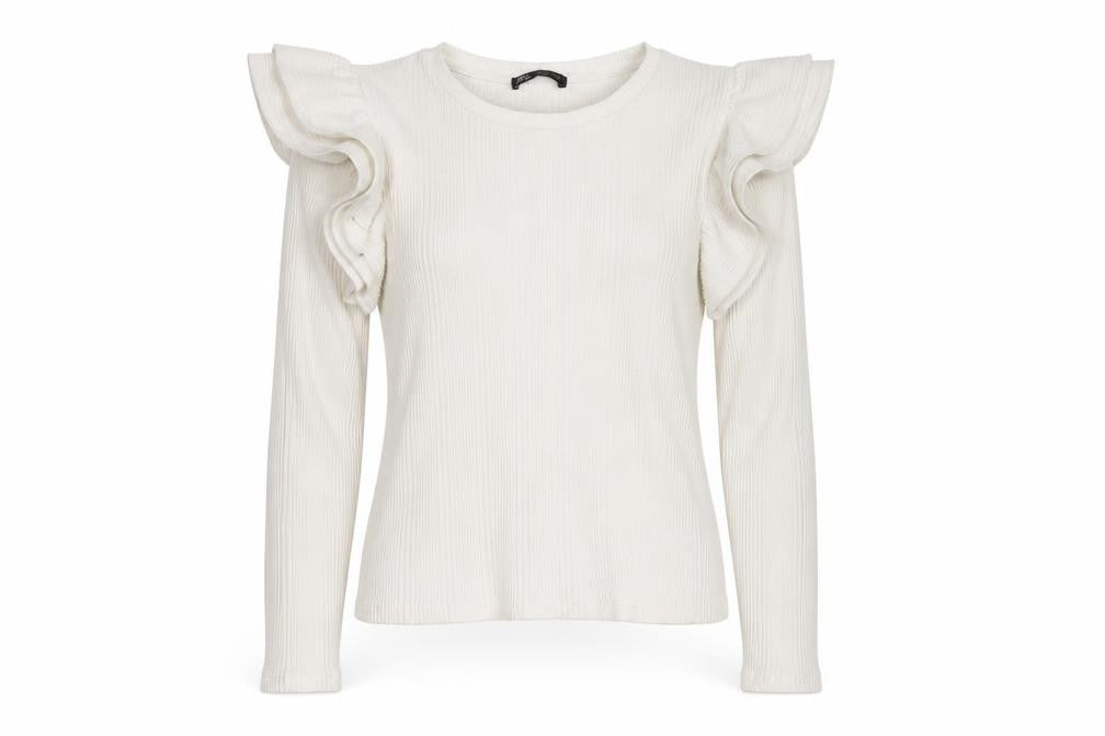 Zara Women Ivory Ruffle Long Sleeve Slim Fit Pullover Jumper Size S