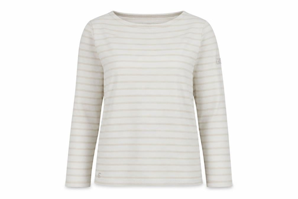 Joules Women Beige Striped Long Sleeve Cotton Jersey Top UK 8