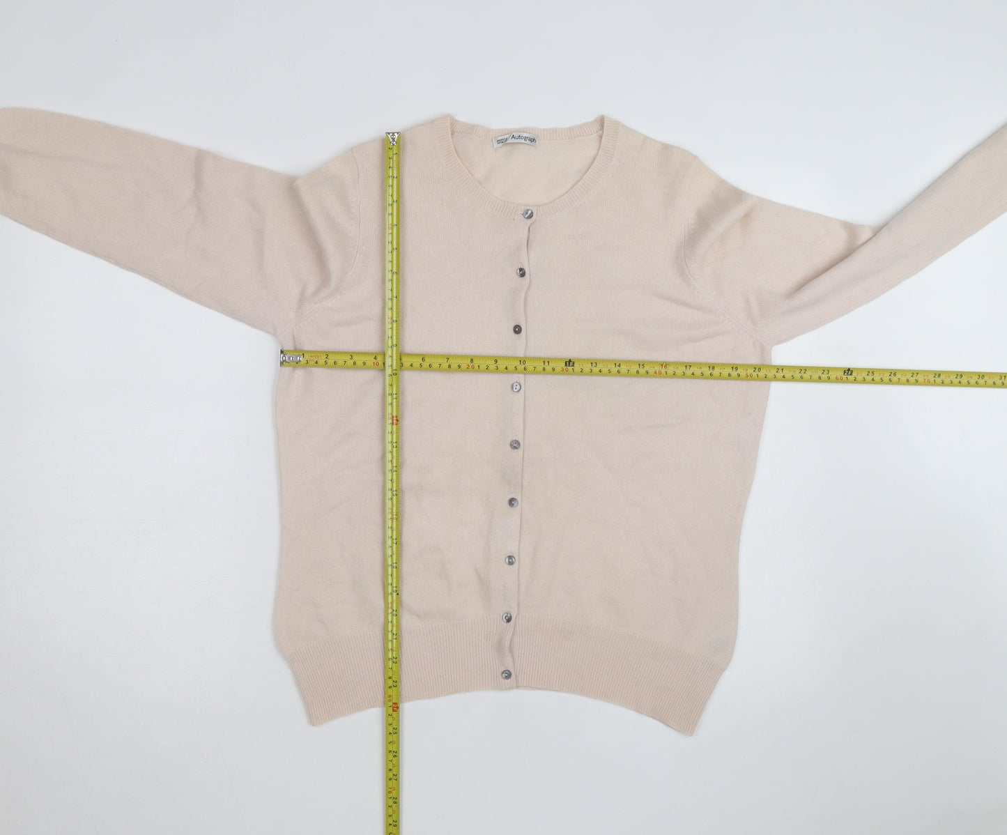 Marks and Spencer Women Beige Cashmere Cardigan UK 16 Long Sleeve