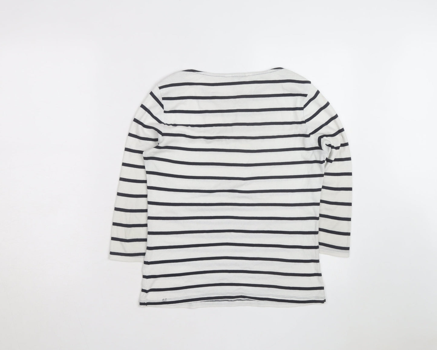 Marks and Spencer Womens White Striped Boat Neck 3/4 Sleeve Cotton T-Shirt Size 8