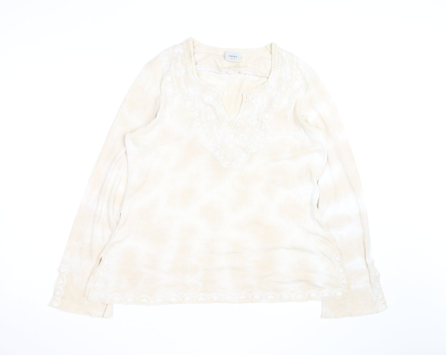 Next Women Beige Embroidered Tunic Blouse UK 16 Long Sleeve Top