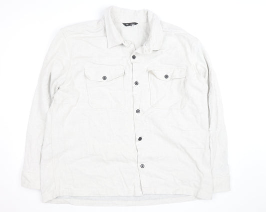 Peacocks Men's Beige Cotton Flannel Button Jacket 2XL Regular Fit