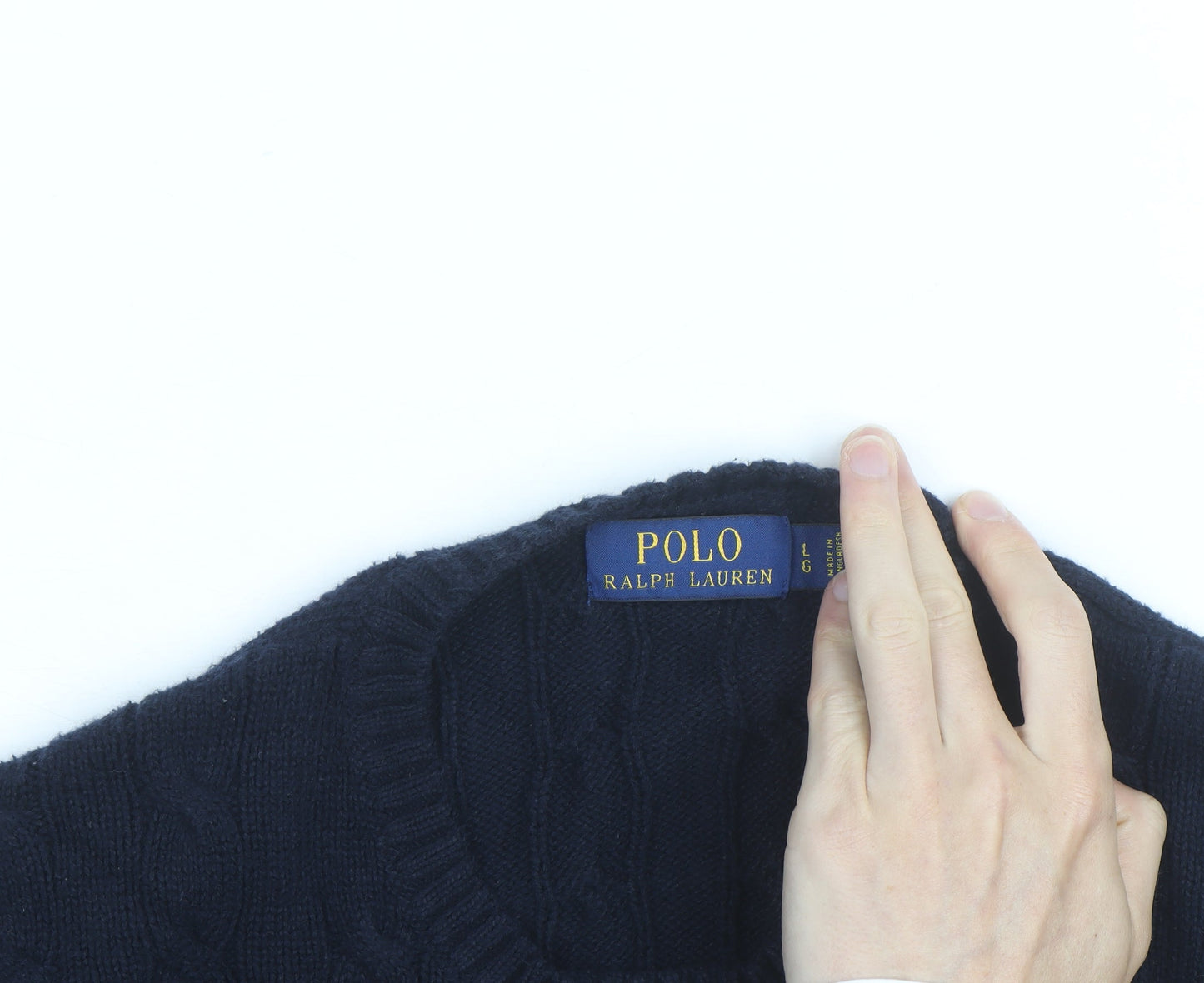 Polo Ralph Lauren Men's Blue Cable-Knit Cotton Jumper Size L