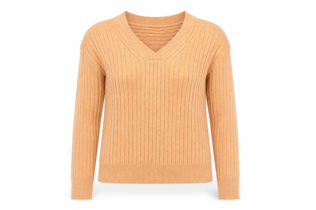Next Women's Beige V-Neck Rib-Knit Pullover Jumper Size S
