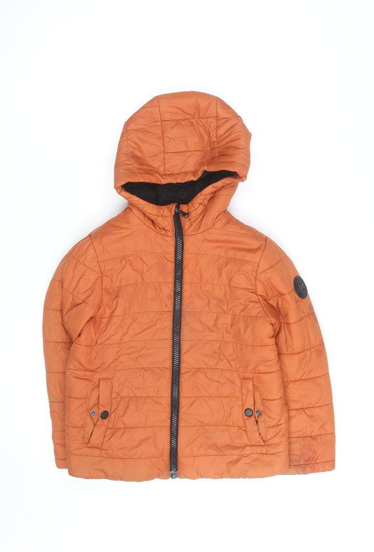 Michael Kors Women’s Orange Puffer Jacket Size 8 Hooded Zip Winter Coat