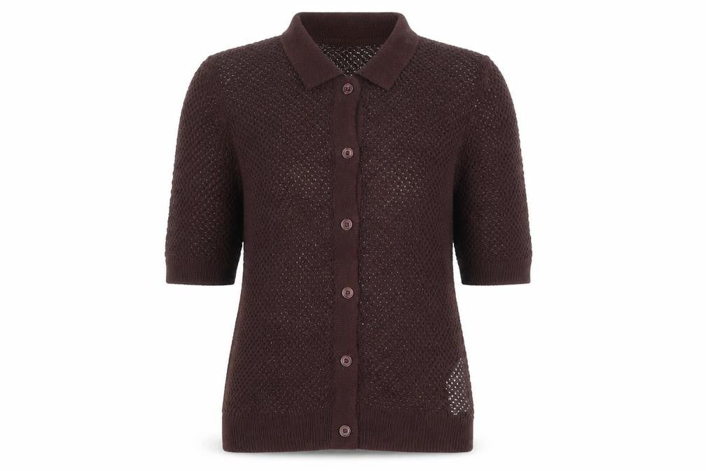 Hush Women’s Brown Collared Open-Knit Short Sleeve Cardigan XS