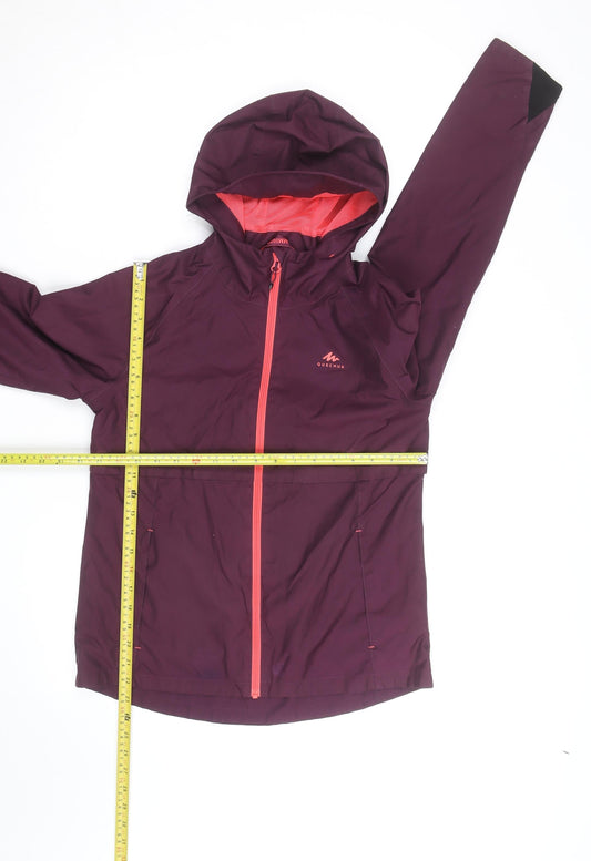 Quechua Girls Purple Waterproof Hooded Rain Coat Jacket 10-11 Years