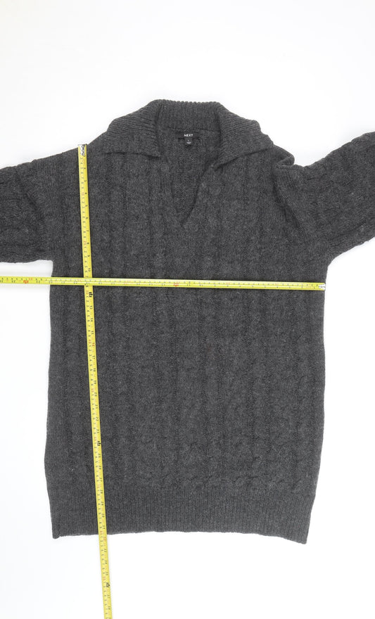 Next Men’s Grey Cable-Knit Collared Pullover Jumper Size L