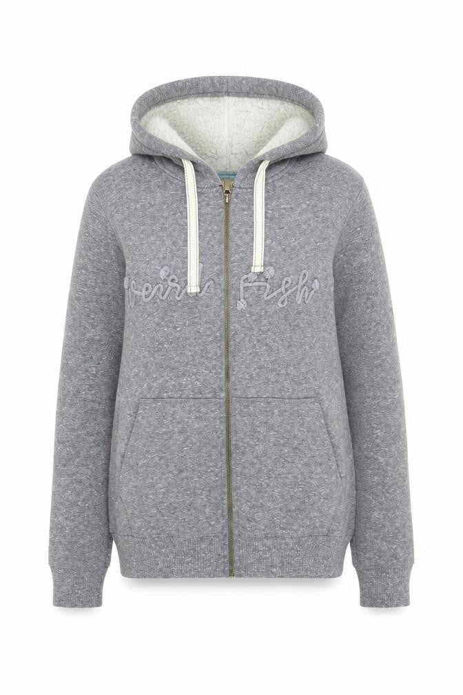 Weird Fish Women's Grey Full Zip Hoodie Size 8 Sherpa Lined