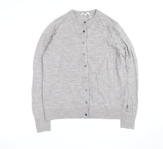 Uniqlo Men's Grey Wool Crew Neck Button Cardigan Size L