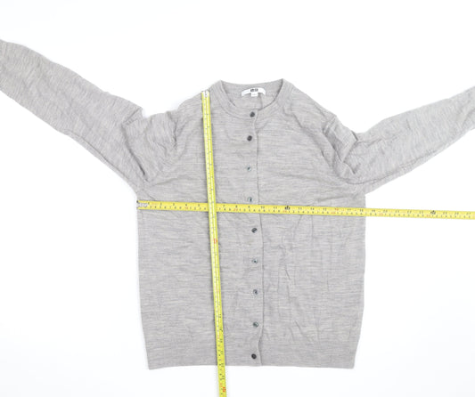 Uniqlo Men's Grey Wool Crew Neck Button Cardigan Size L