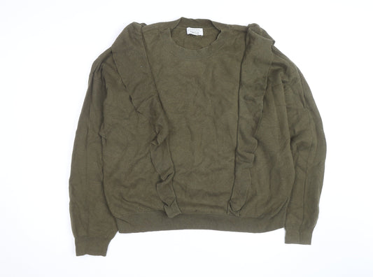 & Other Stories Women Green Ruffle Cotton Long Sleeve Jumper L