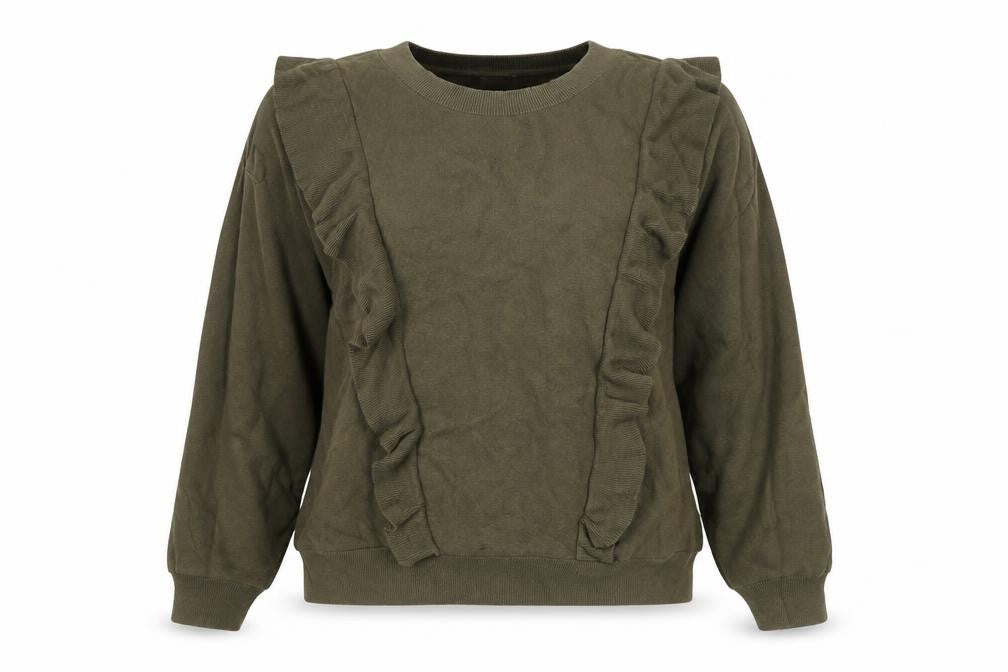 & Other Stories Women Green Ruffle Cotton Long Sleeve Jumper L
