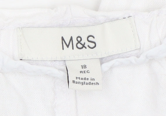 Marks and Spencer Women White Linen Blend Elastic Waist Trousers Size 18 Regular