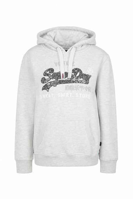 Superdry Womens Grey Logo Hoodie UK 14 Pullover Casual Sweatshirt