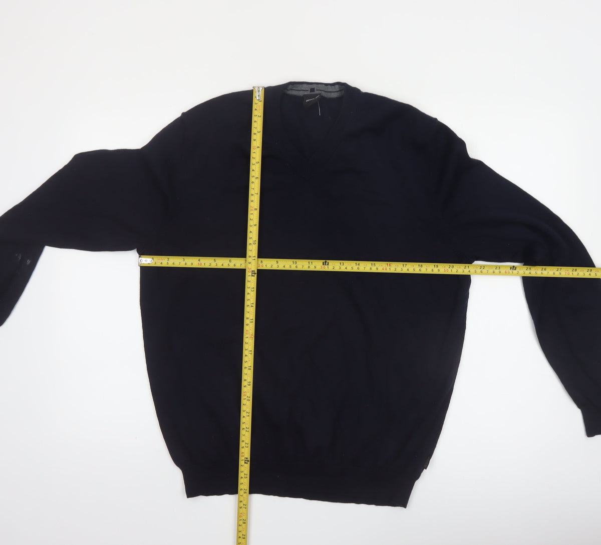 Close-up detail of Hugo Boss Men's Black 2XL V-Neck Knit jumper