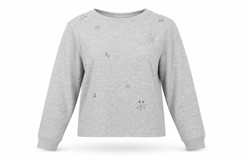 H&M Womens Grey Beaded Sweatshirt Size 12 Regular Cotton Blend