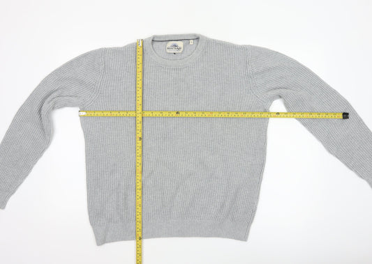 Mantaray Men's Grey Cotton Waffle-Knit Crew Neck Jumper M