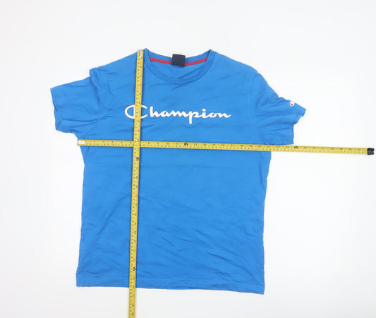 Champion Men's Blue Crew Neck Short Sleeve Cotton T-Shirt M