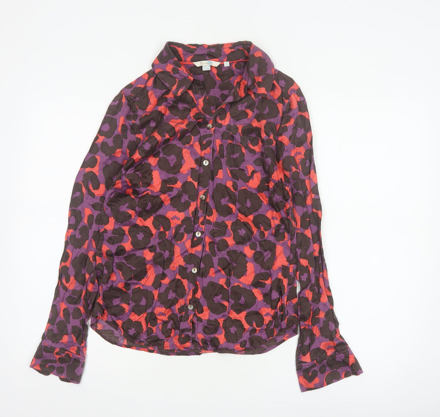 Boden Women's Multicoloured Animal Print Silk Blend Button-Up Shirt UK 10