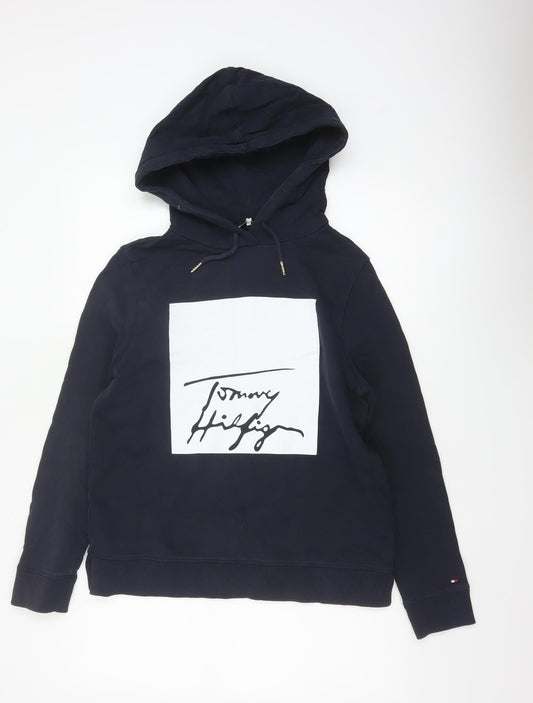 Tommy Hilfiger Women's Navy Pullover Hoodie Size S Cotton Logo Sweatshirt