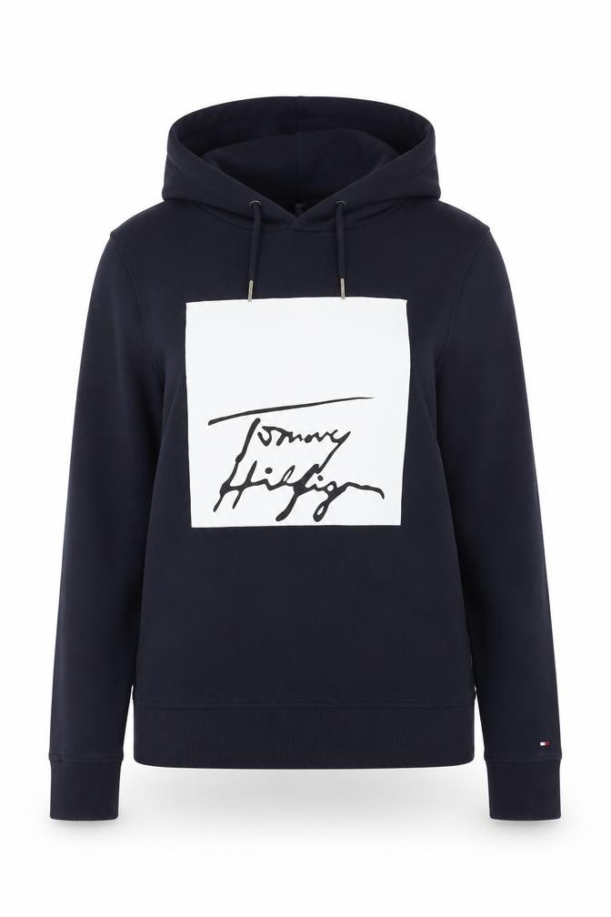 Tommy Hilfiger Women's Navy Pullover Hoodie Size S Cotton Logo Sweatshirt