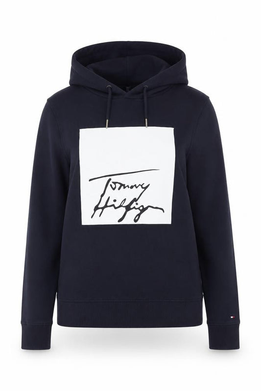 Tommy Hilfiger Women's Navy Pullover Hoodie Size S Cotton Logo Sweatshirt