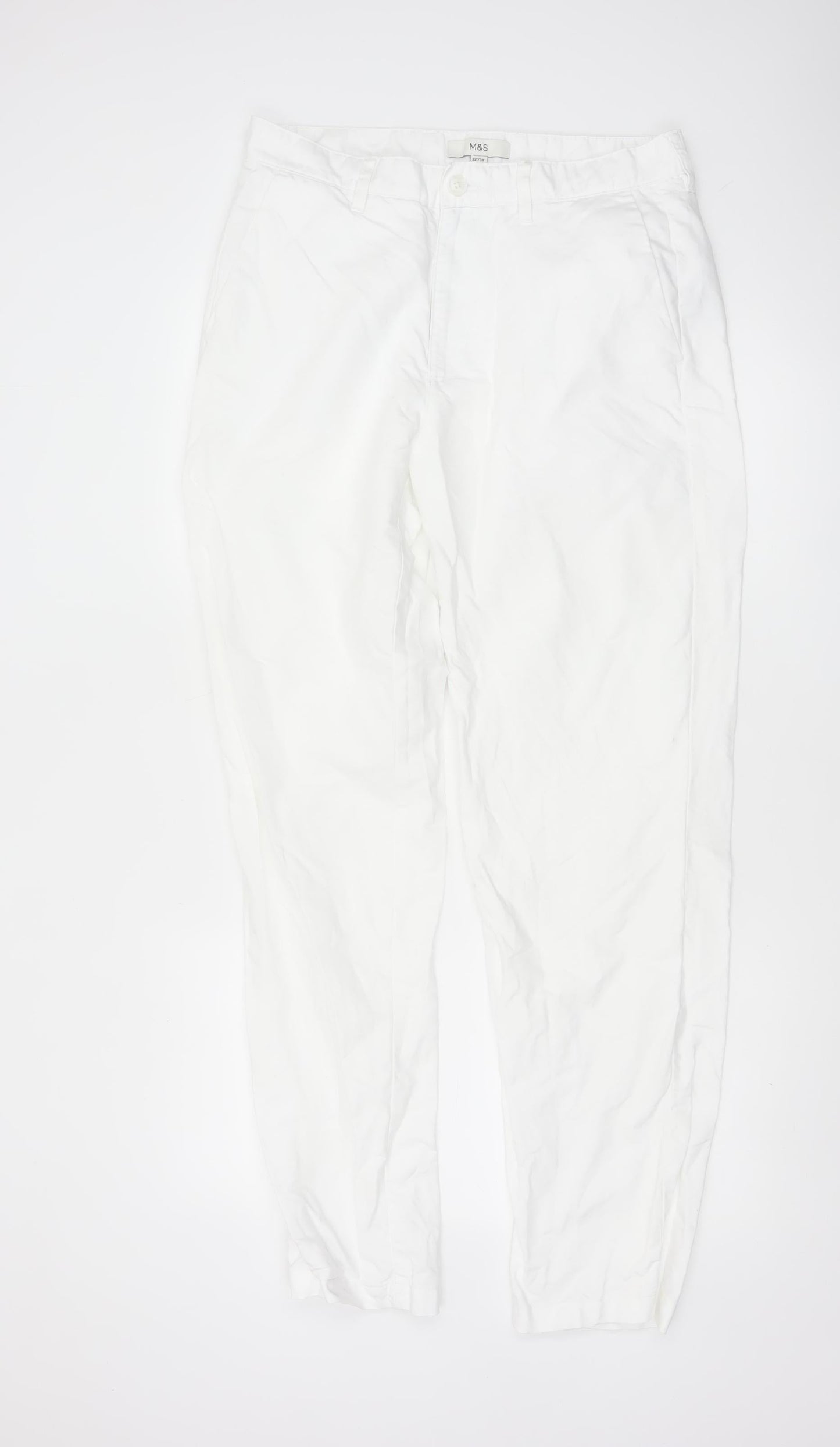 Marks and Spencer Men's White Linen Blend Chino Trousers 32W 33L