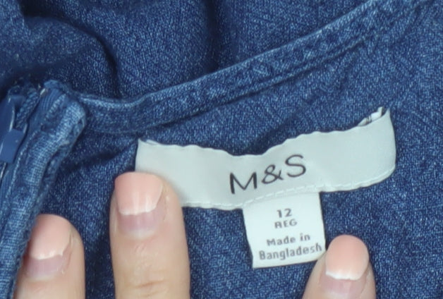 Marks and Spencer Women Blue Linen Blend Sleeveless Jumpsuit Size 12 Regular