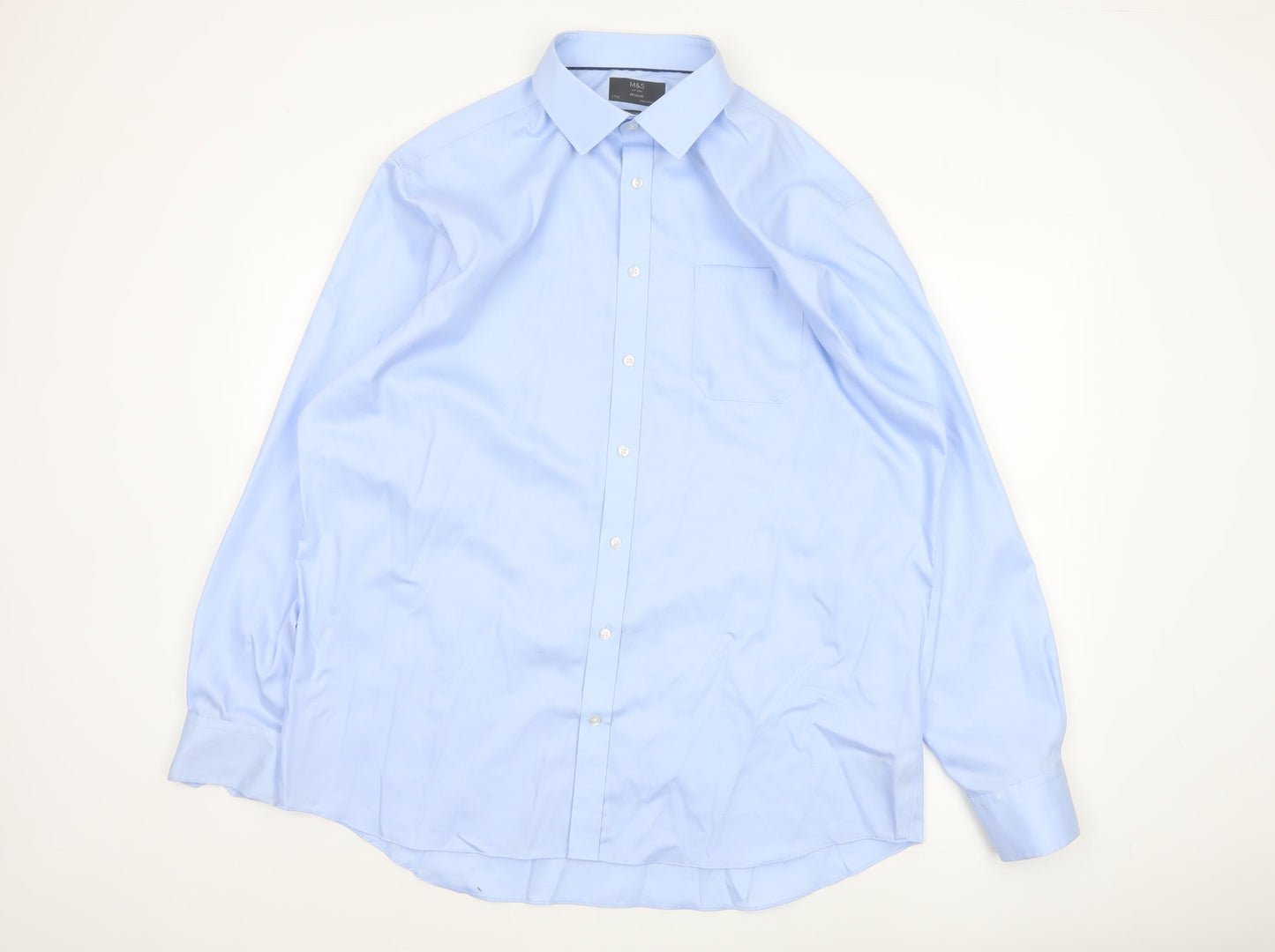 Marks and Spencer Men’s Blue 17.5in Regular Fit Pure Cotton Non-Iron Formal Shirt