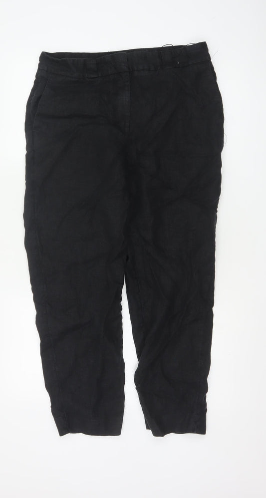 Marks and Spencer Autograph Women's Black Linen Cropped Tapered Trousers Size 14