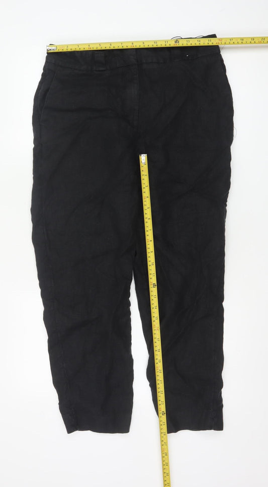 Marks and Spencer Autograph Women's Black Linen Cropped Tapered Trousers Size 14