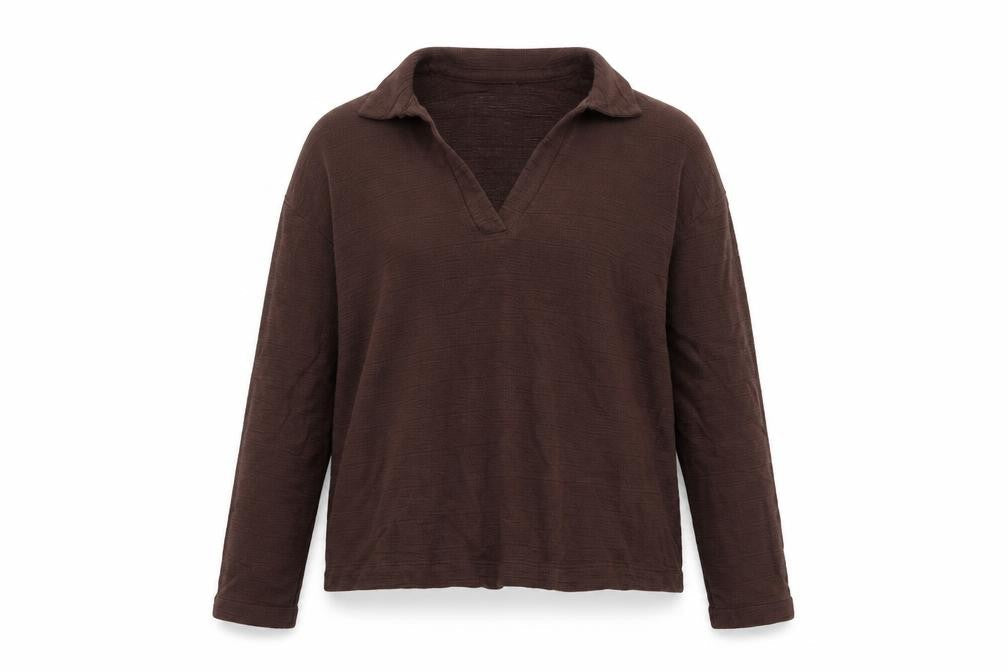 Marks and Spencer Women Brown Cotton Collared Long Sleeve Blouse Size 10