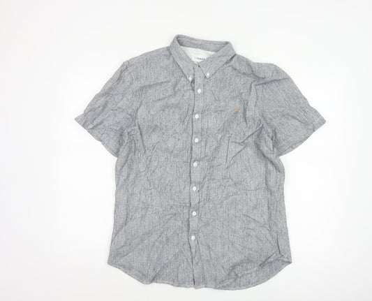 Farah Men's Grey Slim Fit Short Sleeve Button-Up Shirt XL