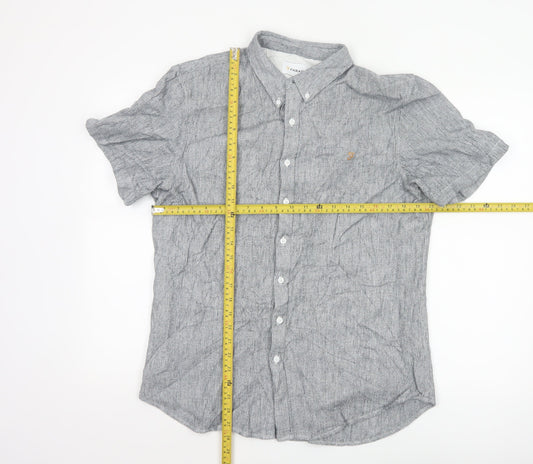 Farah Men's Grey Slim Fit Short Sleeve Button-Up Shirt XL